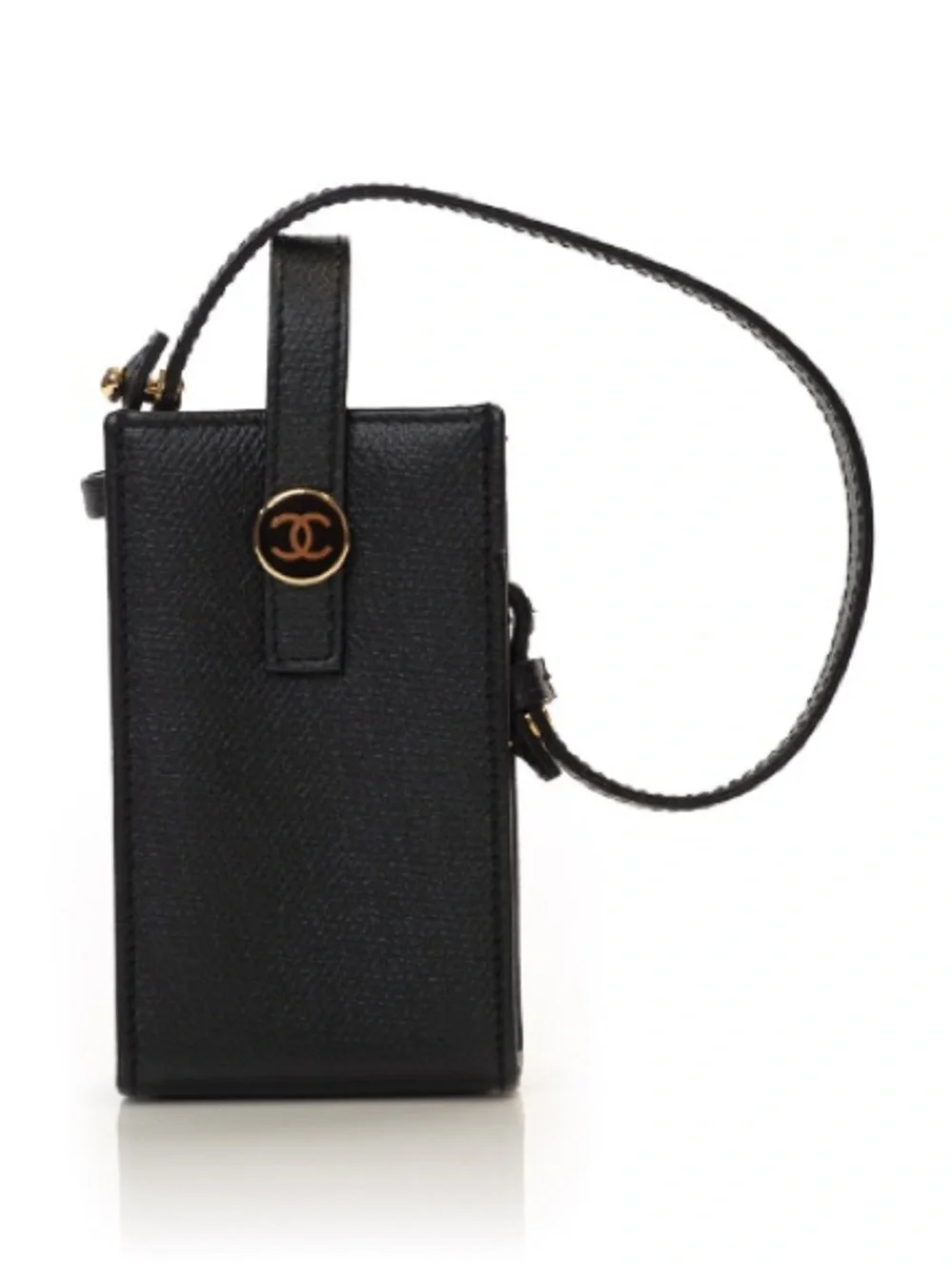 Chanel Vintage CC Cigarette Case Phone Holder Caviar Leather Black Gold
